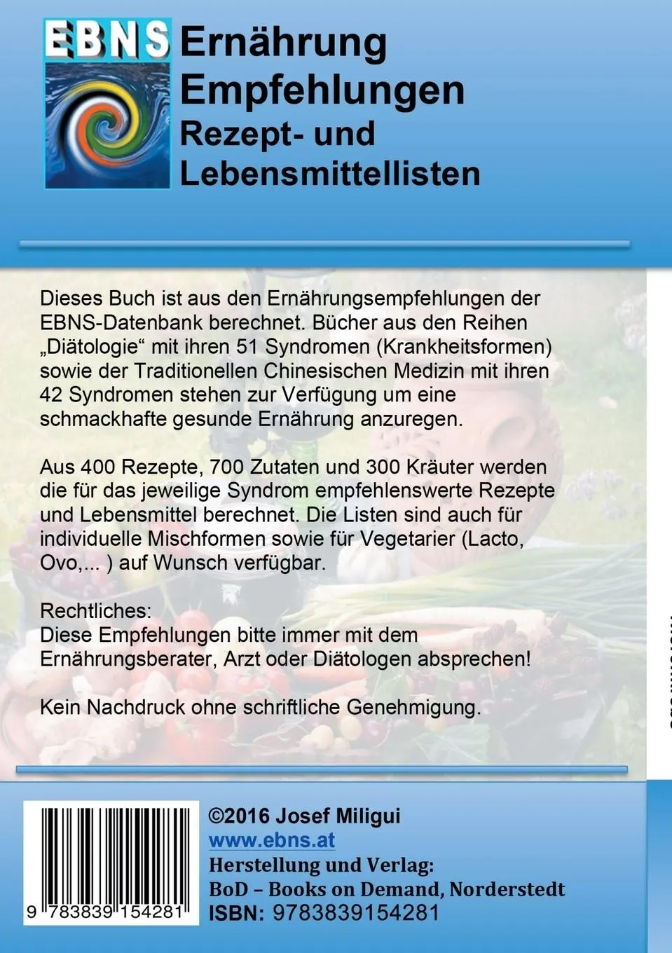 Rückseite: 9783839154281 | Ernährung bei Nierenkrebs | Josef Miligui | Taschenbuch | Paperback