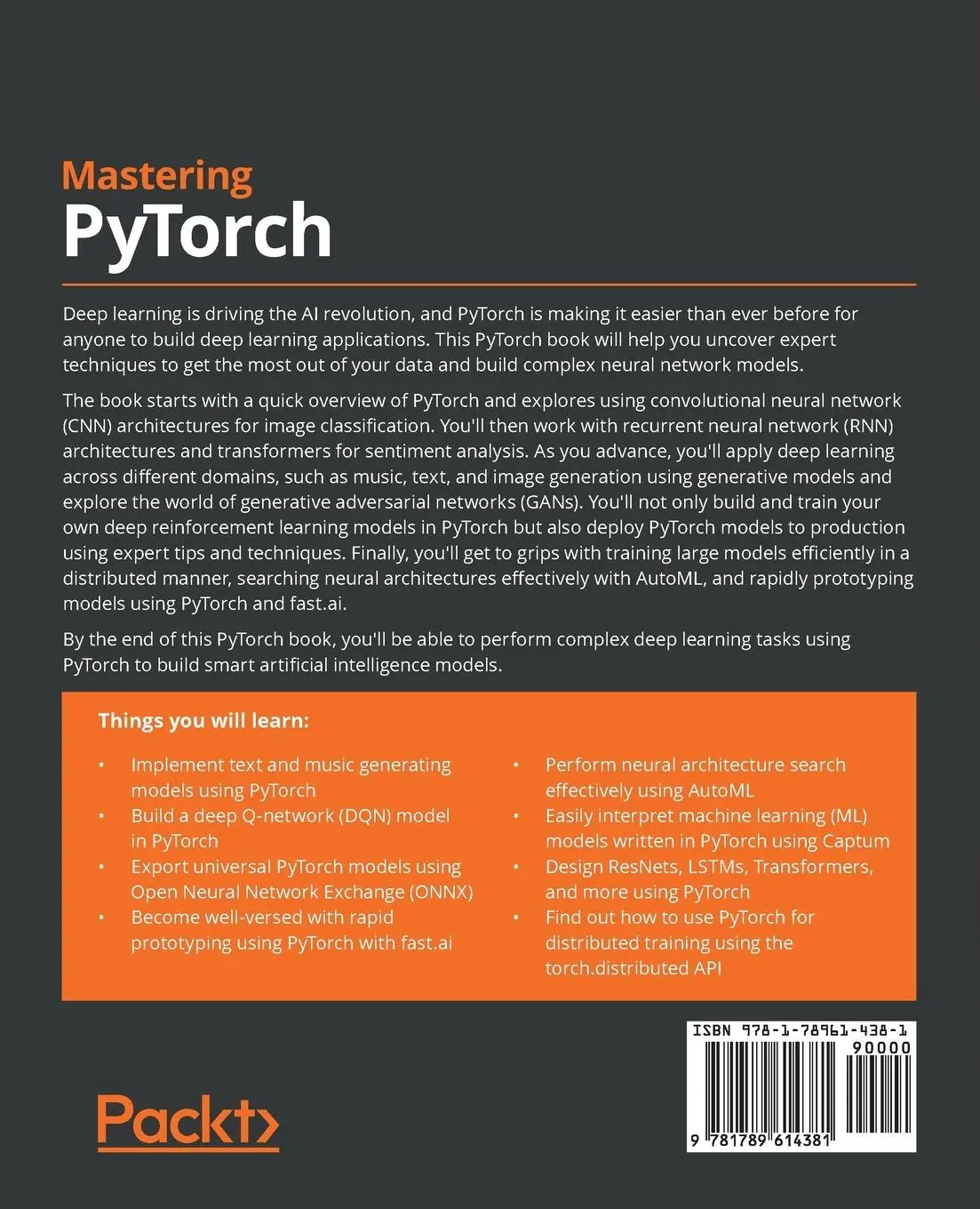 Rückseite: 9781789614381 | Mastering PyTorch | Ashish Ranjan Jha | Taschenbuch | Paperback | 2021