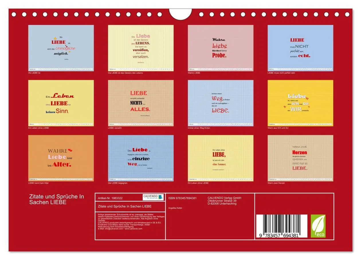 Bild: 9783457694381 | Zitate und Sprüche In Sachen LIEBE (Wandkalender 2026 DIN A4 quer),...