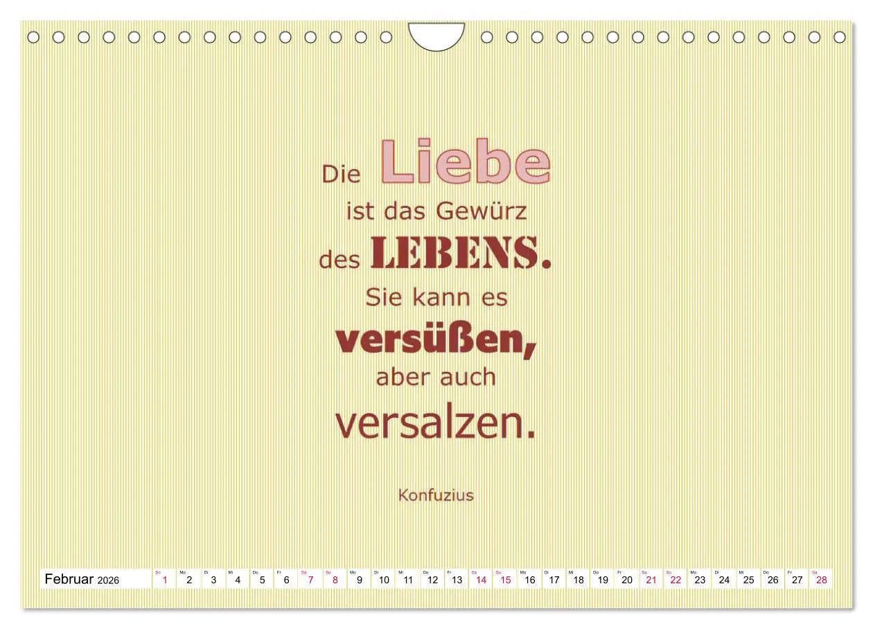 Bild: 9783457694381 | Zitate und Sprüche In Sachen LIEBE (Wandkalender 2026 DIN A4 quer),...