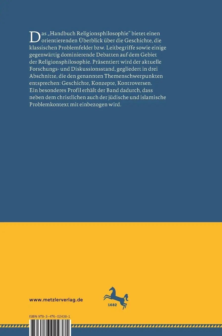 Rückseite: 9783476024381 | Handbuch Religionsphilosophie | Geschichte - Konzepte - Kontroversen
