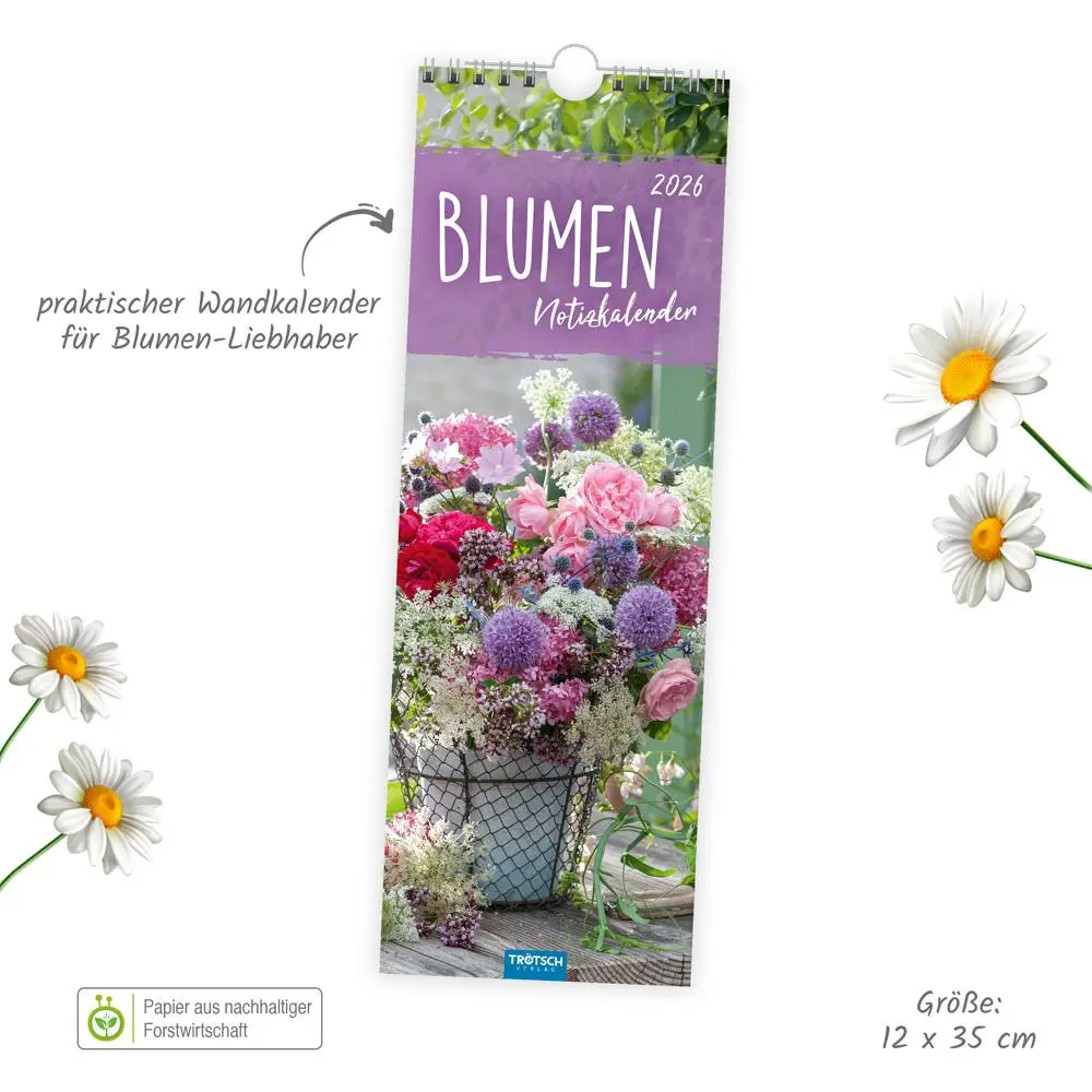 Bild: 9783988024381 | Trötsch Streifenkalender Blumen 2026 Notizkalender | KG | Kalender