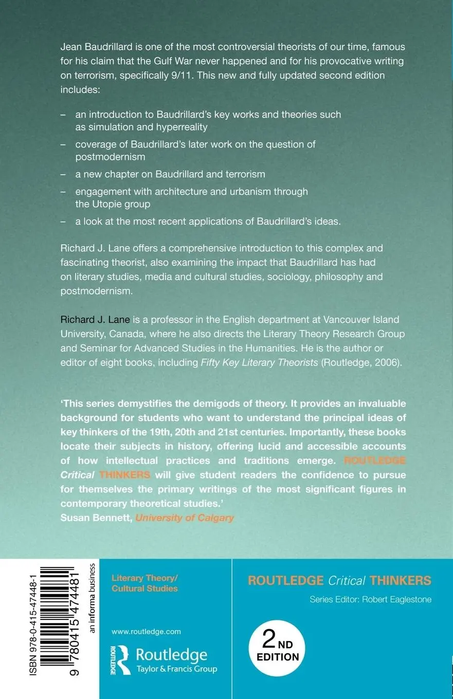 Rückseite: 9780415474481 | Jean Baudrillard | Richard J. Lane | Taschenbuch | Englisch | 2008