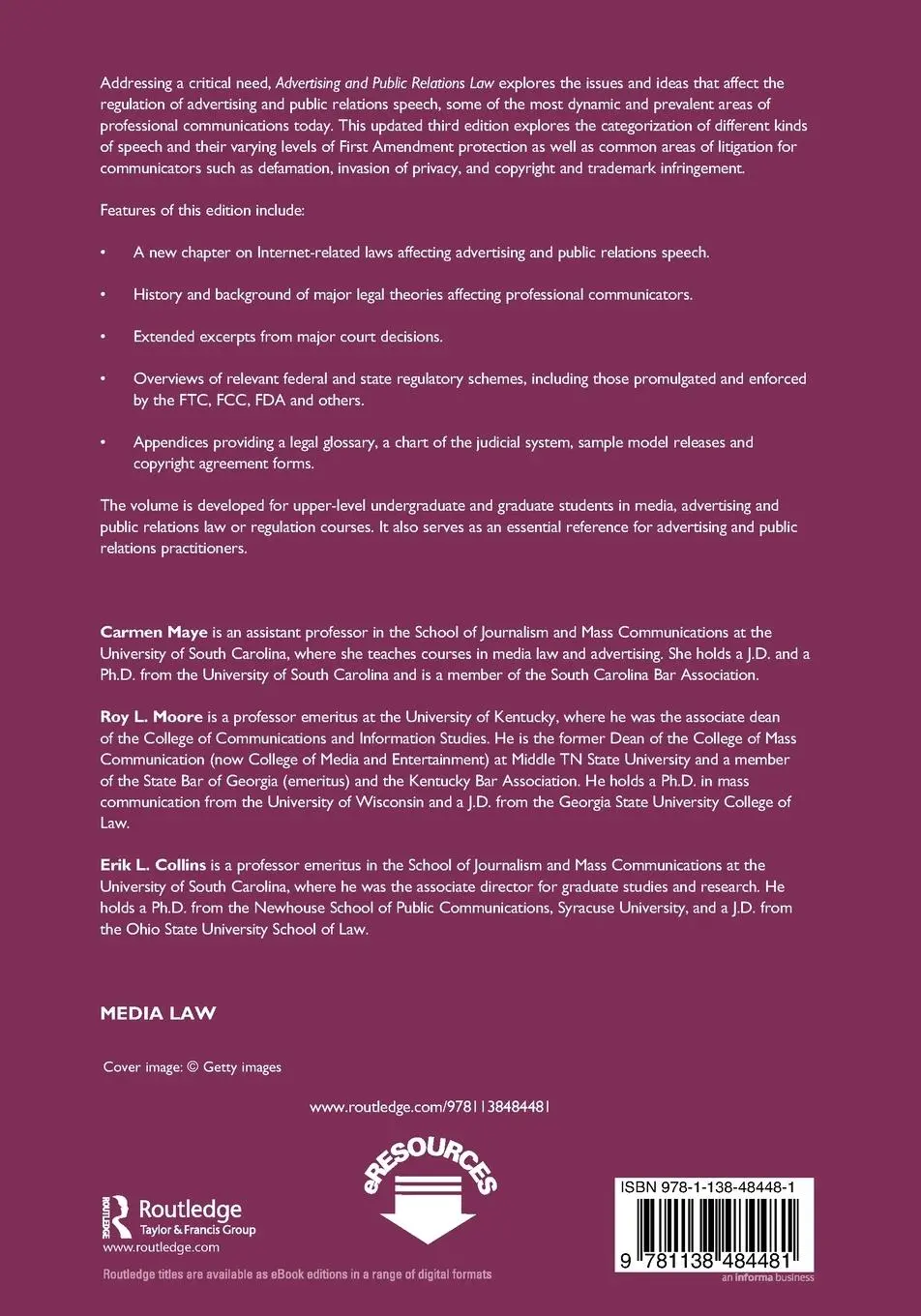 Rückseite: 9781138484481 | Advertising and Public Relations Law | Carmen Maye (u. a.) | Buch