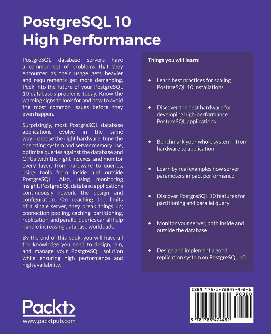 Rückseite: 9781788474481 | PostgreSQL 10 High Performance - Third Edition | Pirozzi (u. a.)