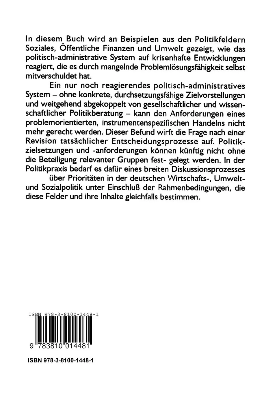 Rückseite: 9783810014481 | Der verzagte Staat - Policy-Analysen | Irene Gerlach (u. a.) | Buch