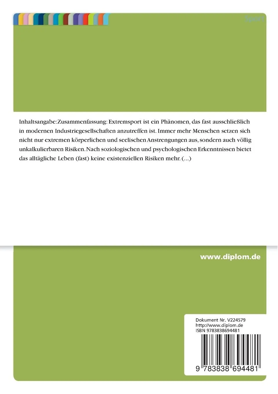 Rückseite: 9783838694481 | Extremsport und Geschlecht | Beritt Bellstedt | Taschenbuch | 132 S.