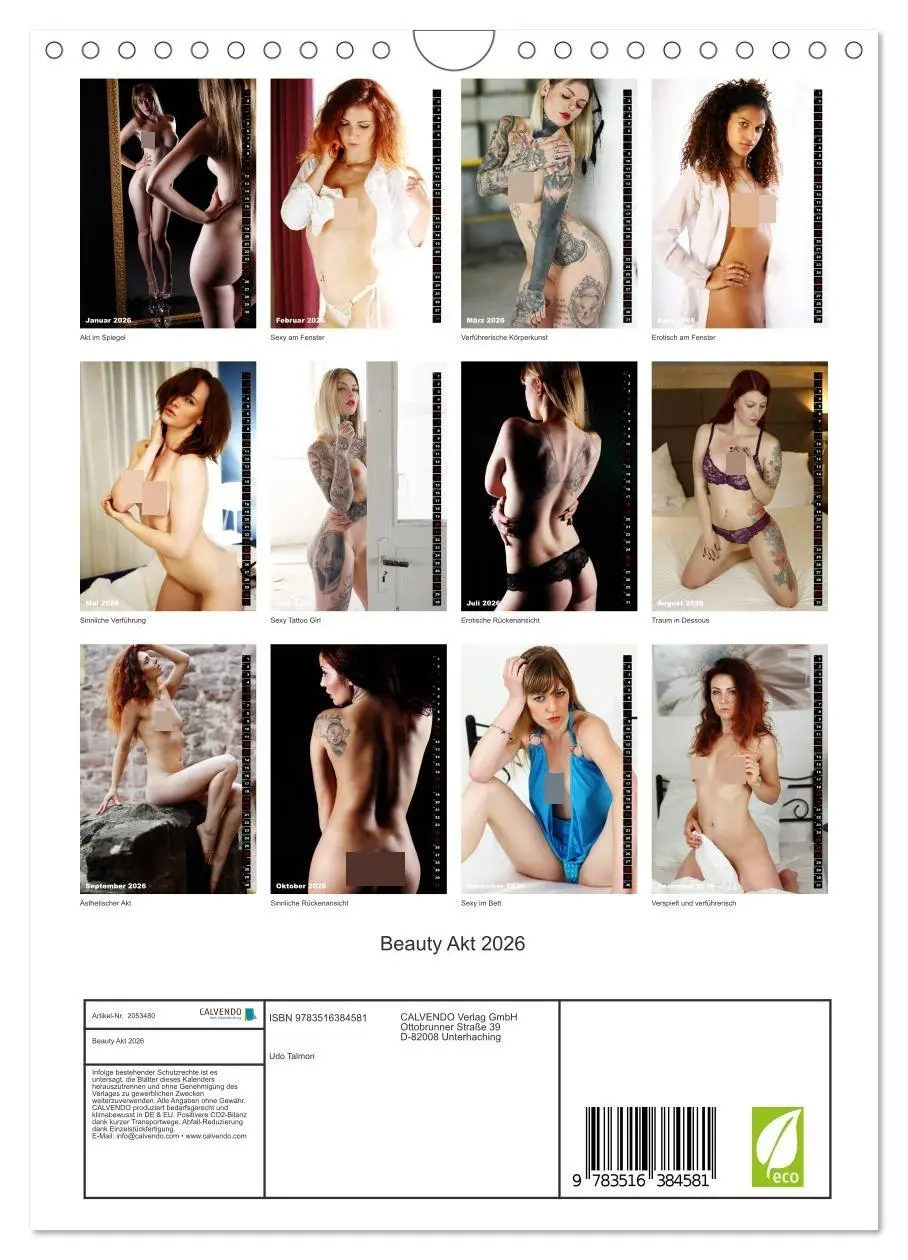 Bild: 9783516384581 | Beauty Akt 2026 (Wandkalender 2026 DIN A4 hoch), CALVENDO...