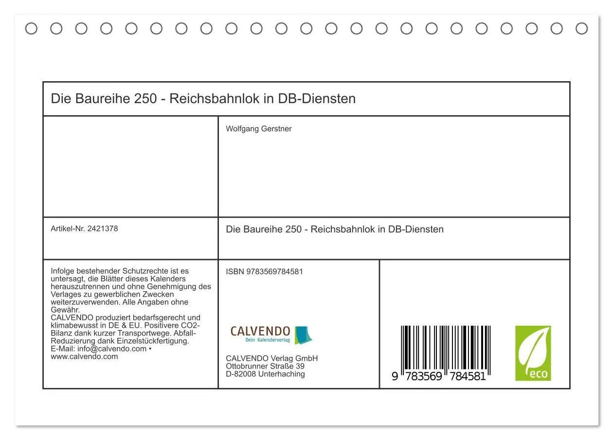 Bild: 9783569784581 | Die Baureihe 250 - Reichsbahnlok in DB-Diensten (Tischkalender 2027...
