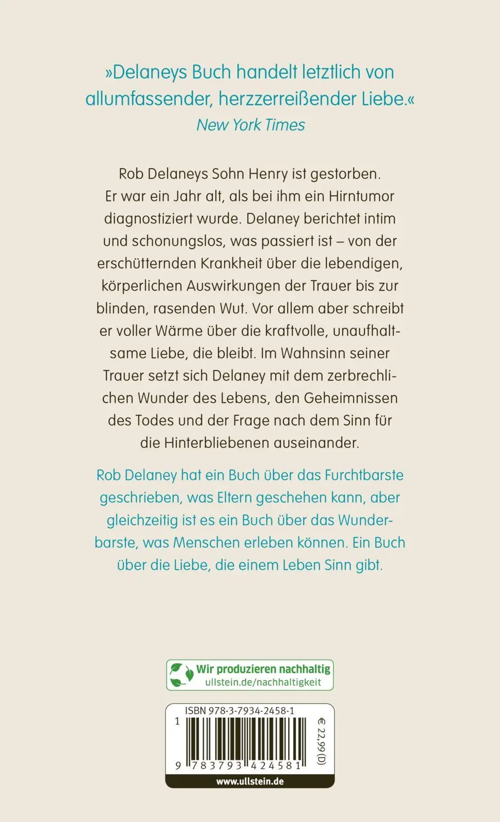 Rückseite: 9783793424581 | Die Bedeutung eines Lebens | Rob Delaney | Buch | 208 S. | Deutsch