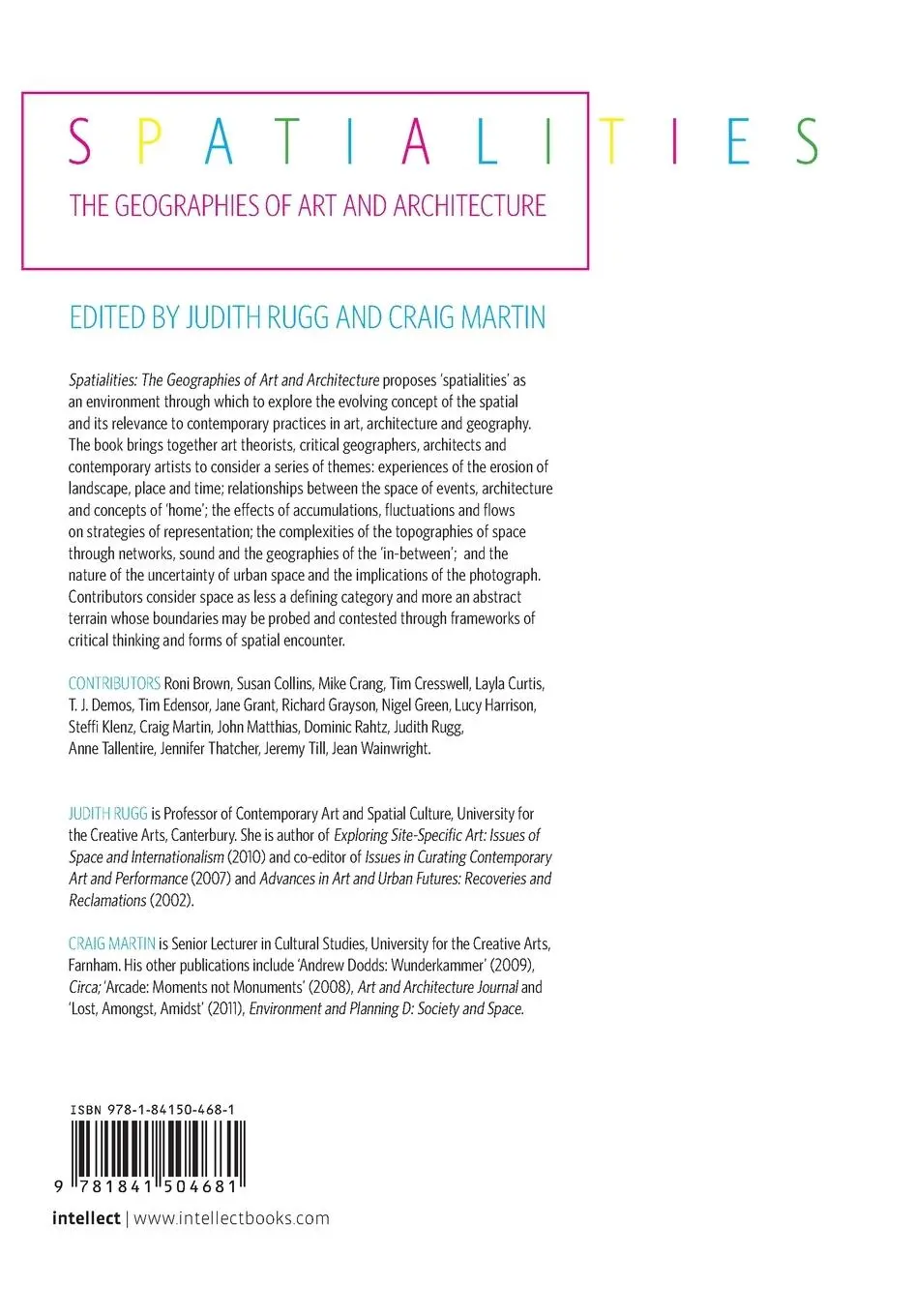 Rückseite: 9781841504681 | Spatialities | The Geographies of Art and Architecture | Rugg (u. a.)