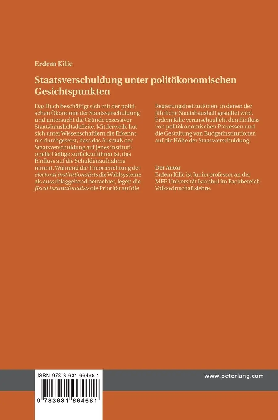 Rückseite: 9783631664681 | Staatsverschuldung unter politökonomischen Gesichtspunkten | Kilic