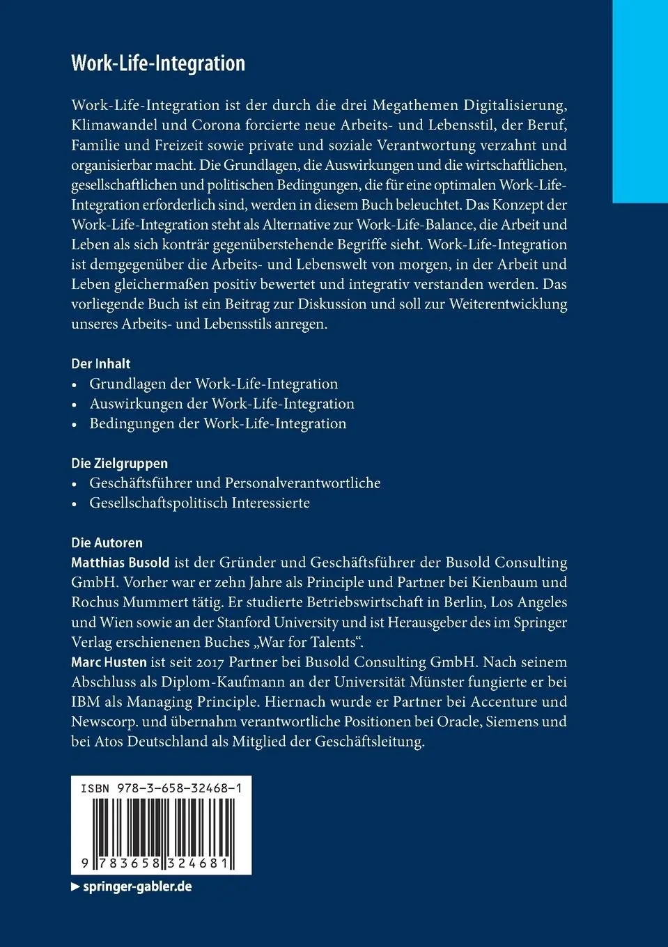 Rückseite: 9783658324681 | Work-Life-Integration | Marc Husten (u. a.) | Taschenbuch | Deutsch