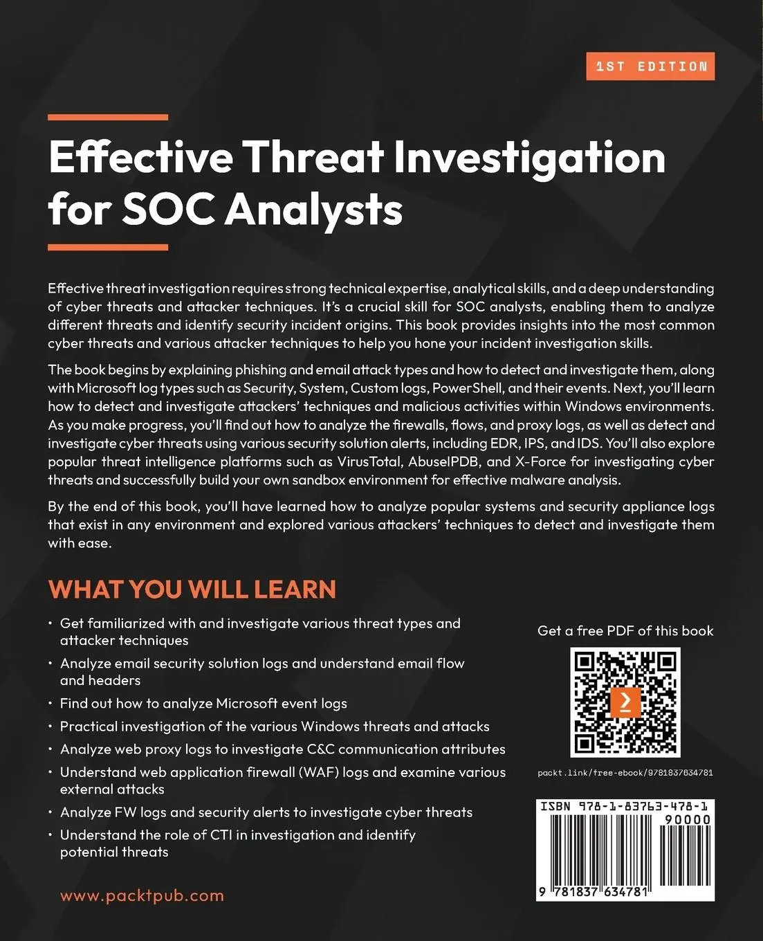 Rückseite: 9781837634781 | Effective Threat Investigation for SOC Analysts | Mostafa Yahia | Buch