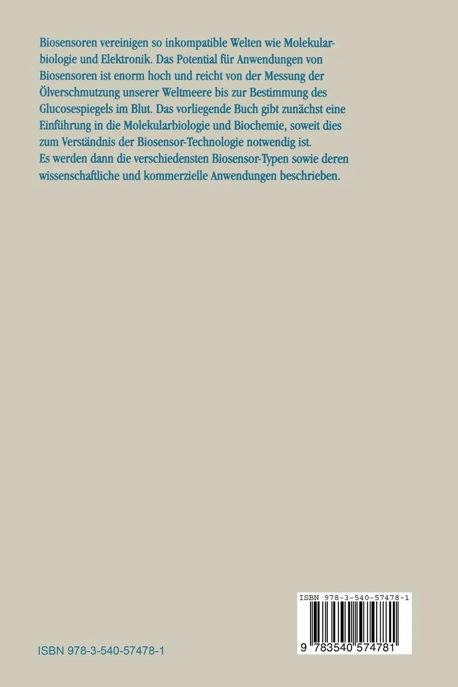 Rückseite: 9783540574781 | Biosensoren | Elizabeth A. H. Hall | Taschenbuch | xiii | Deutsch
