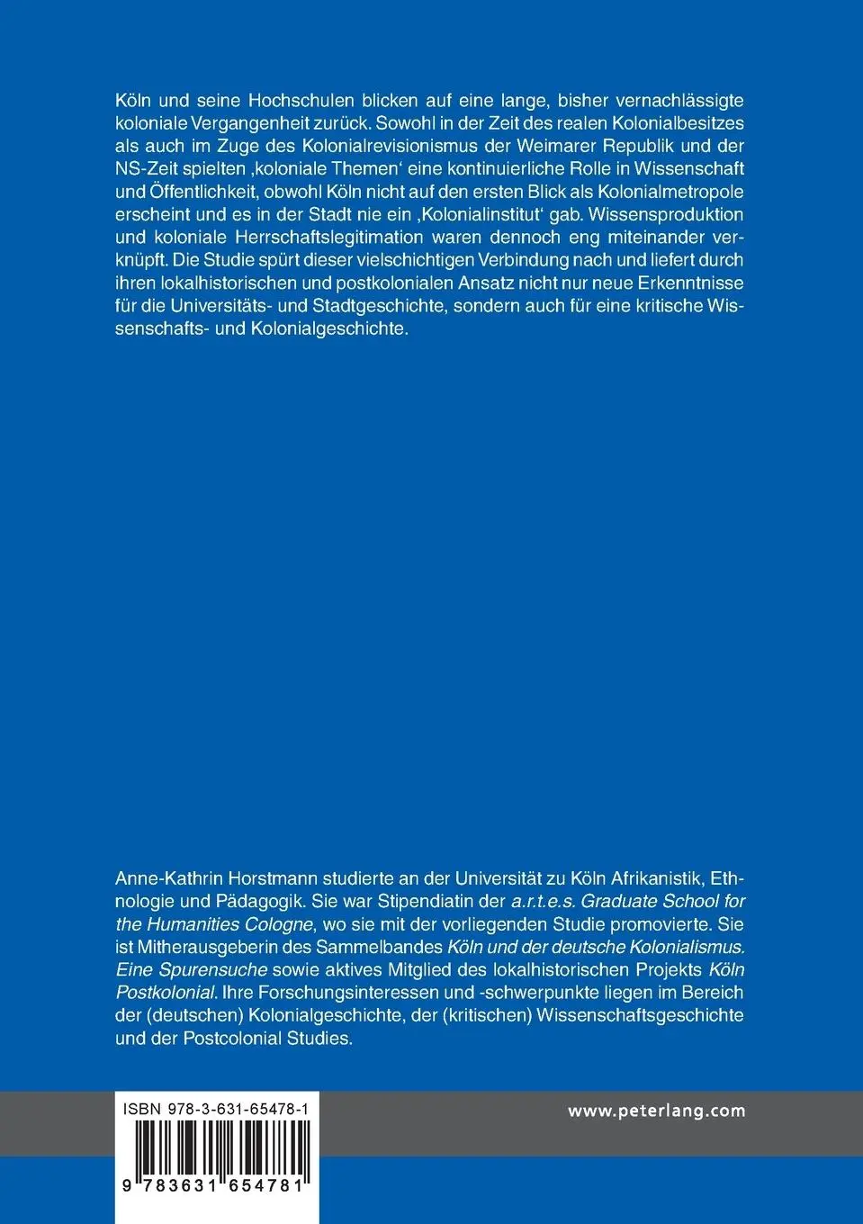 Rückseite: 9783631654781 | Wissensproduktion und koloniale Herrschaftslegitimation an den...