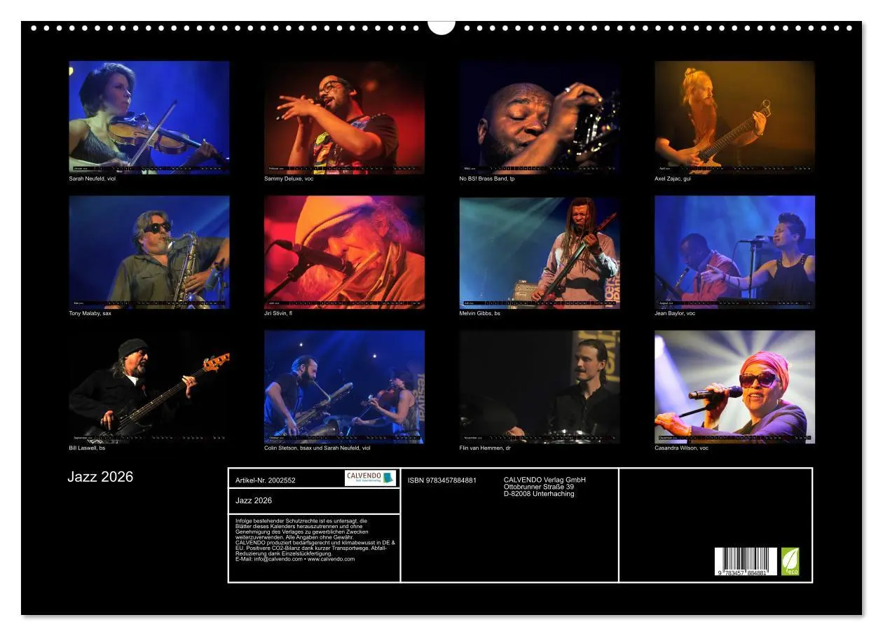 Bild: 9783457884881 | Jazz 2026 (Wandkalender 2026 DIN A2 quer), CALVENDO Monatskalender