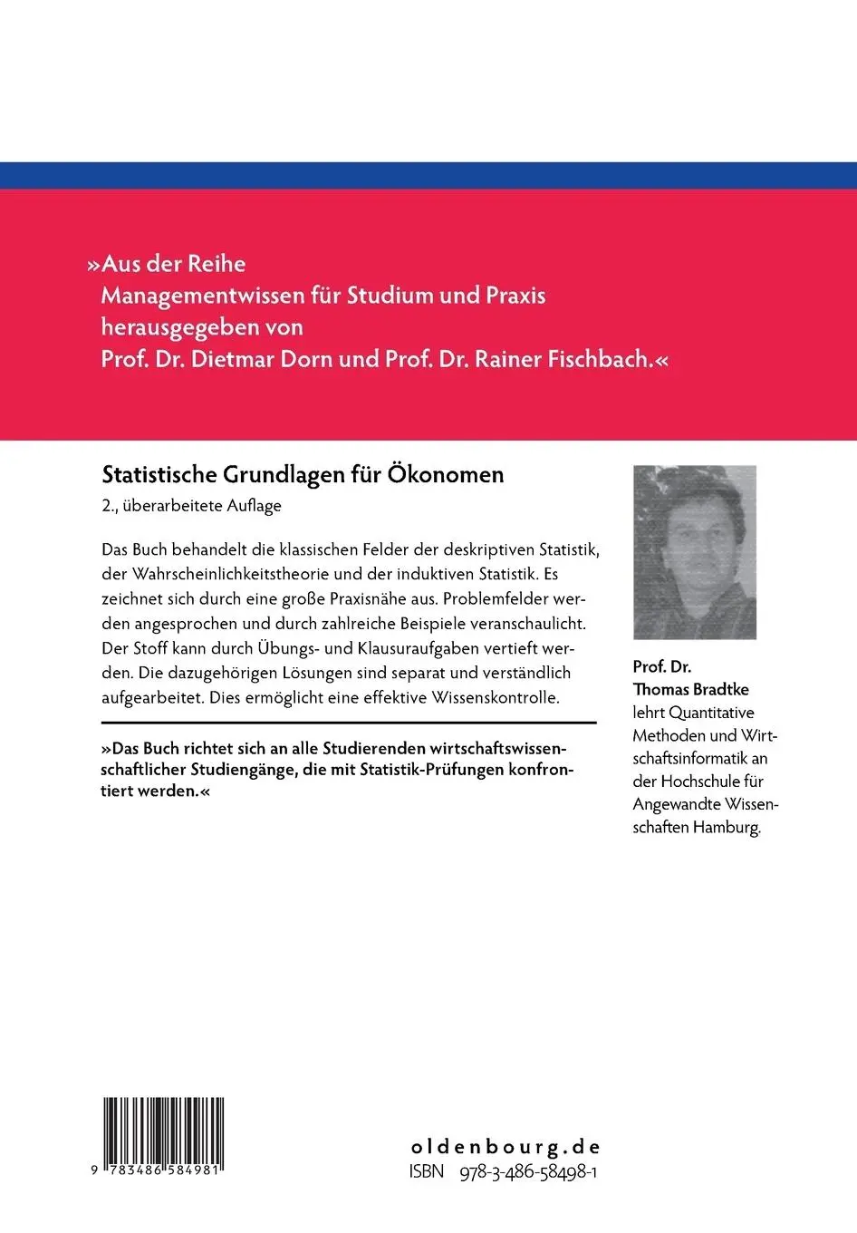 Rückseite: 9783486584981 | Statistische Grundlagen für Ökonomen | Thomas Bradtke | Taschenbuch