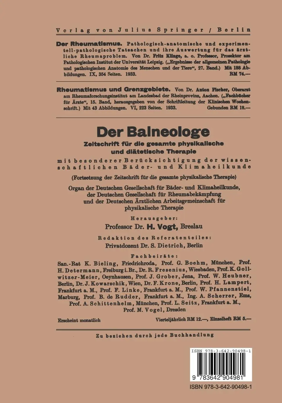 Rückseite: 9783642904981 | Die Meerwasser-Trinkkur | Vogt Vogt | Taschenbuch | vi | Deutsch