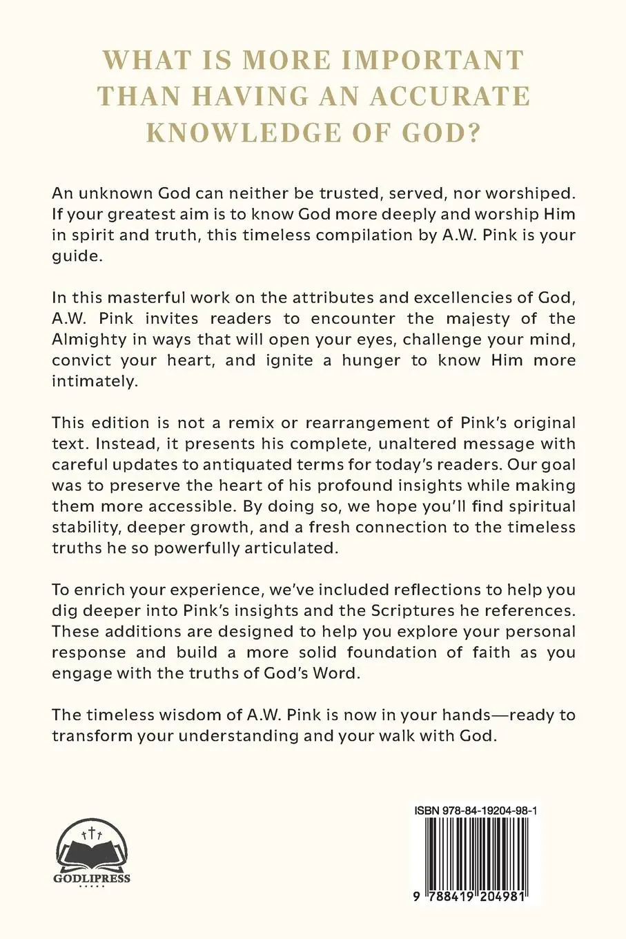 Rückseite: 9788419204981 | A. W. Pink's The Attributes of God | Godlipress Team | Taschenbuch