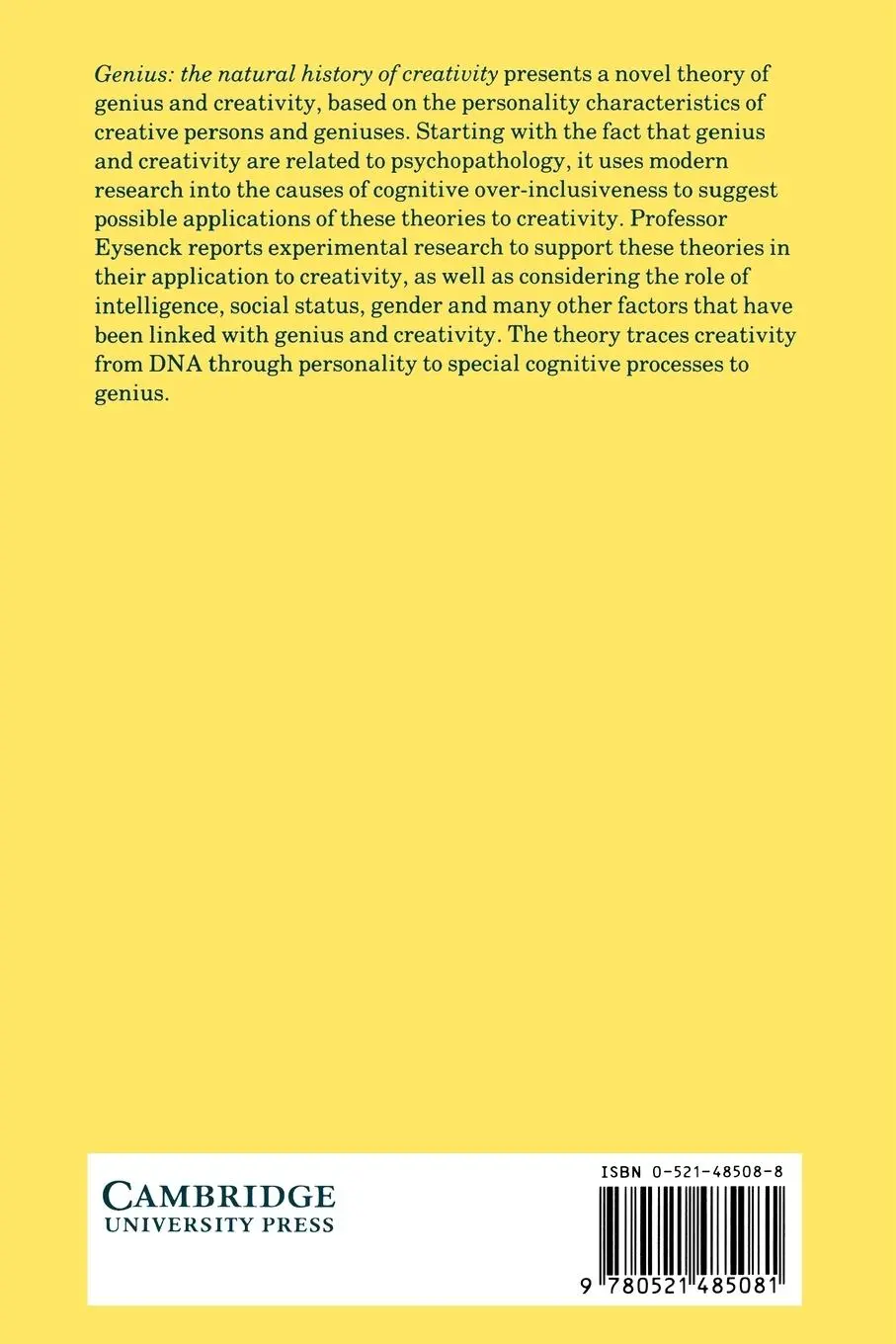 Rückseite: 9780521485081 | Genius | The Natural History of Creativity | Hans J. Eysenck | Buch
