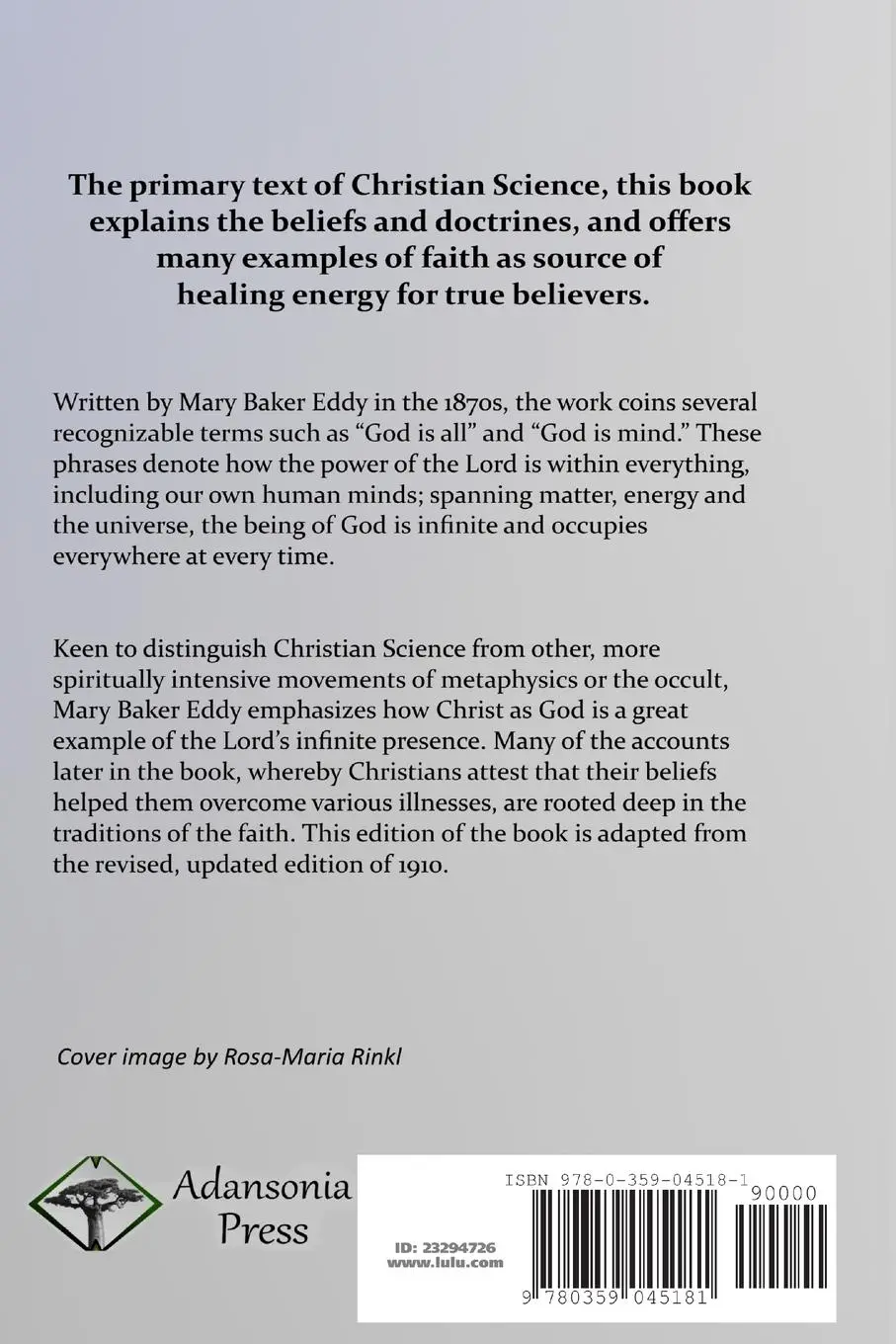 Rückseite: 9780359045181 | Science and Health with Key to the Scriptures | Mary Baker Eddy | Buch