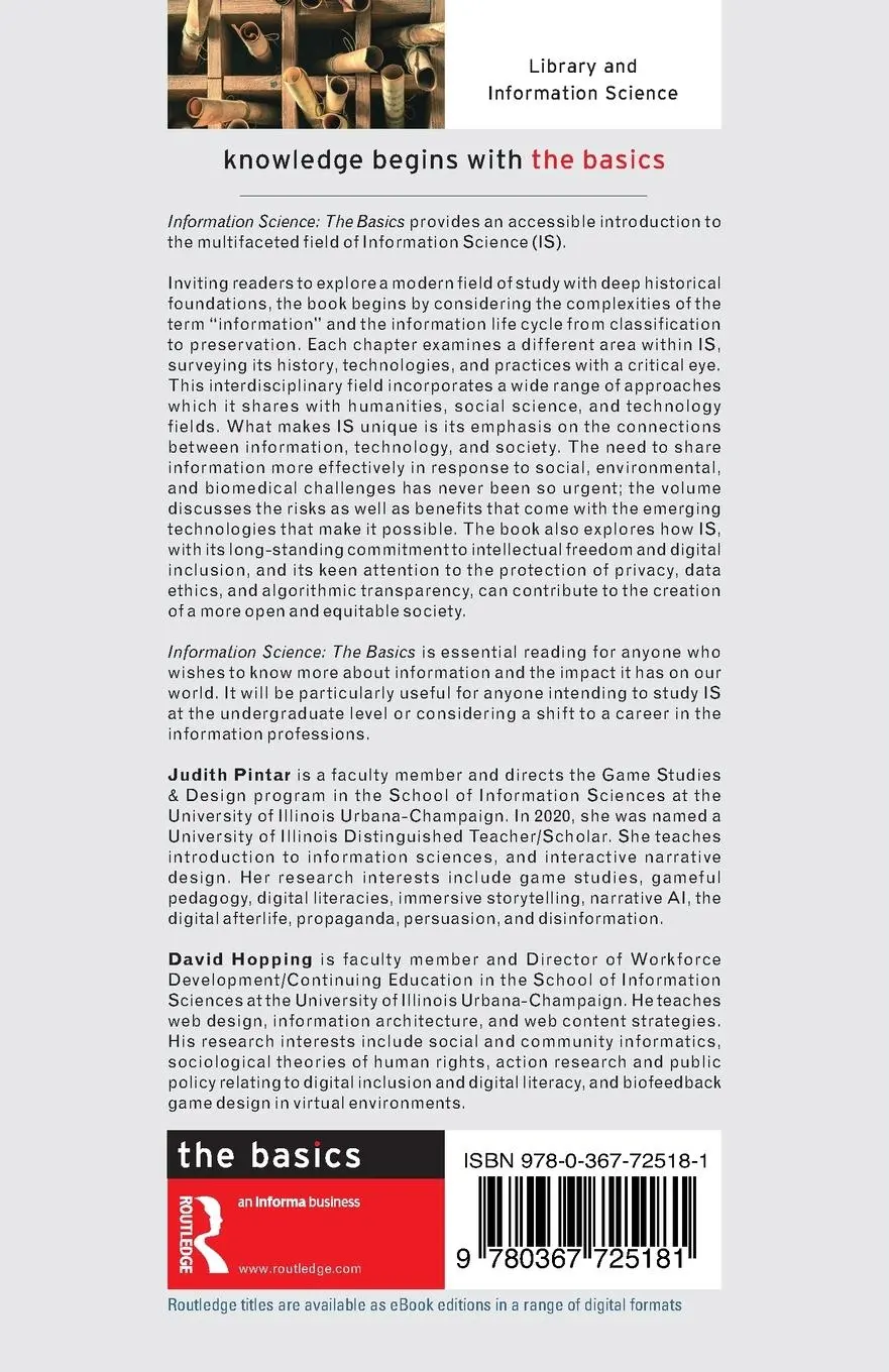Rückseite: 9780367725181 | Information Science | The Basics | Judith Pintar (u. a.) | Taschenbuch