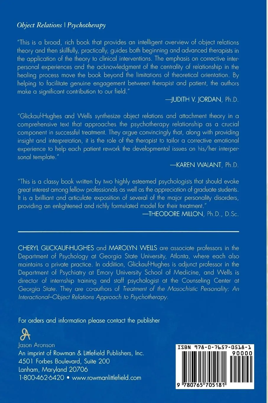 Rückseite: 9780765705181 | Object Relations Psychotherapy | Cheryl Glickauf-Hughes (u. a.) | Buch