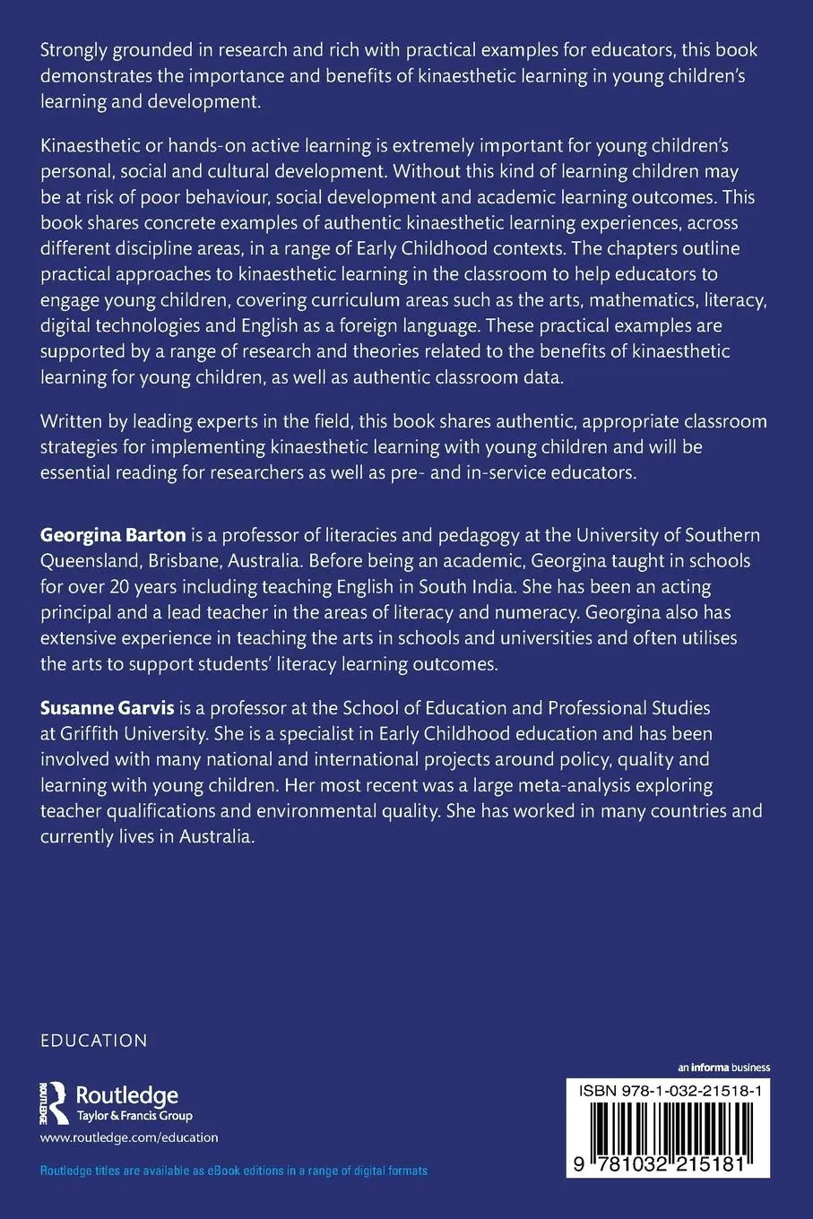 Rückseite: 9781032215181 | Kinaesthetic Learning in Early Childhood | Georgina Barton (u. a.)