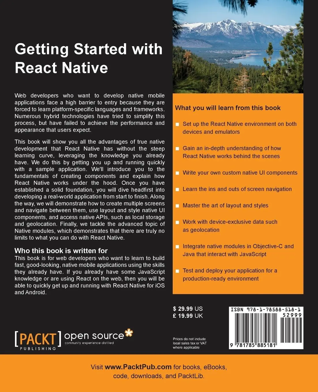 Rückseite: 9781785885181 | Getting Started with React Native | Ethan Holmes (u. a.) | Taschenbuch