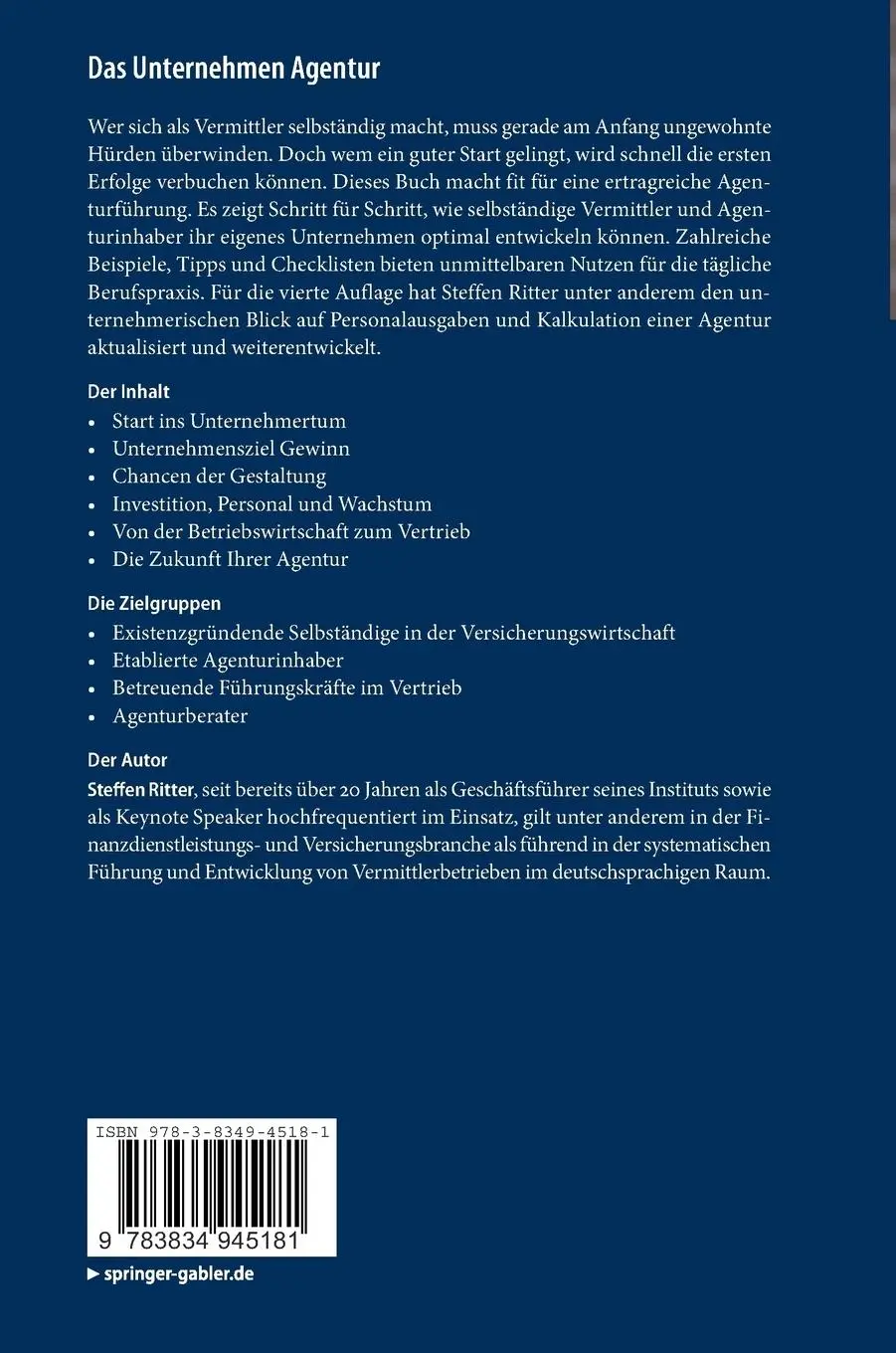 Rückseite: 9783834945181 | Das Unternehmen Agentur | Steffen Ritter | Buch | xvi | Deutsch | 2013