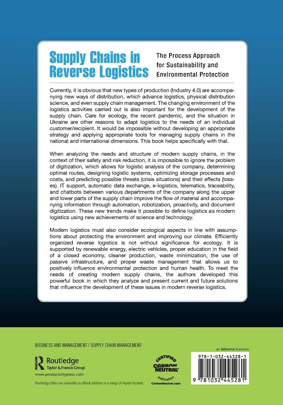 Rückseite: 9781032445281 | Supply Chains in Reverse Logistics | Robert Stanis¿awski (u. a.)