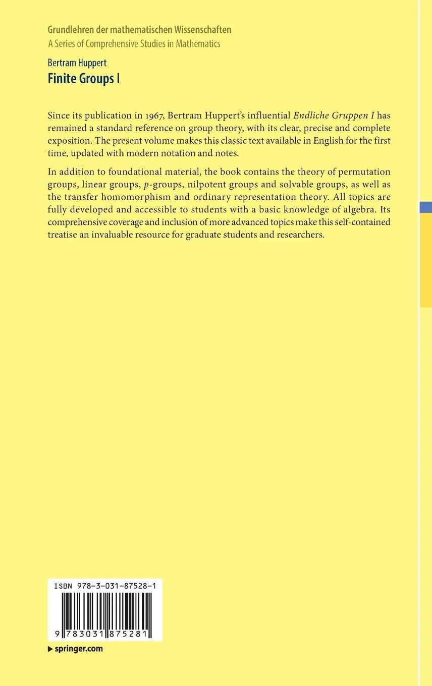 Rückseite: 9783031875281 | Finite Groups I | Bertram Huppert | Buch | xi | Englisch | 2025