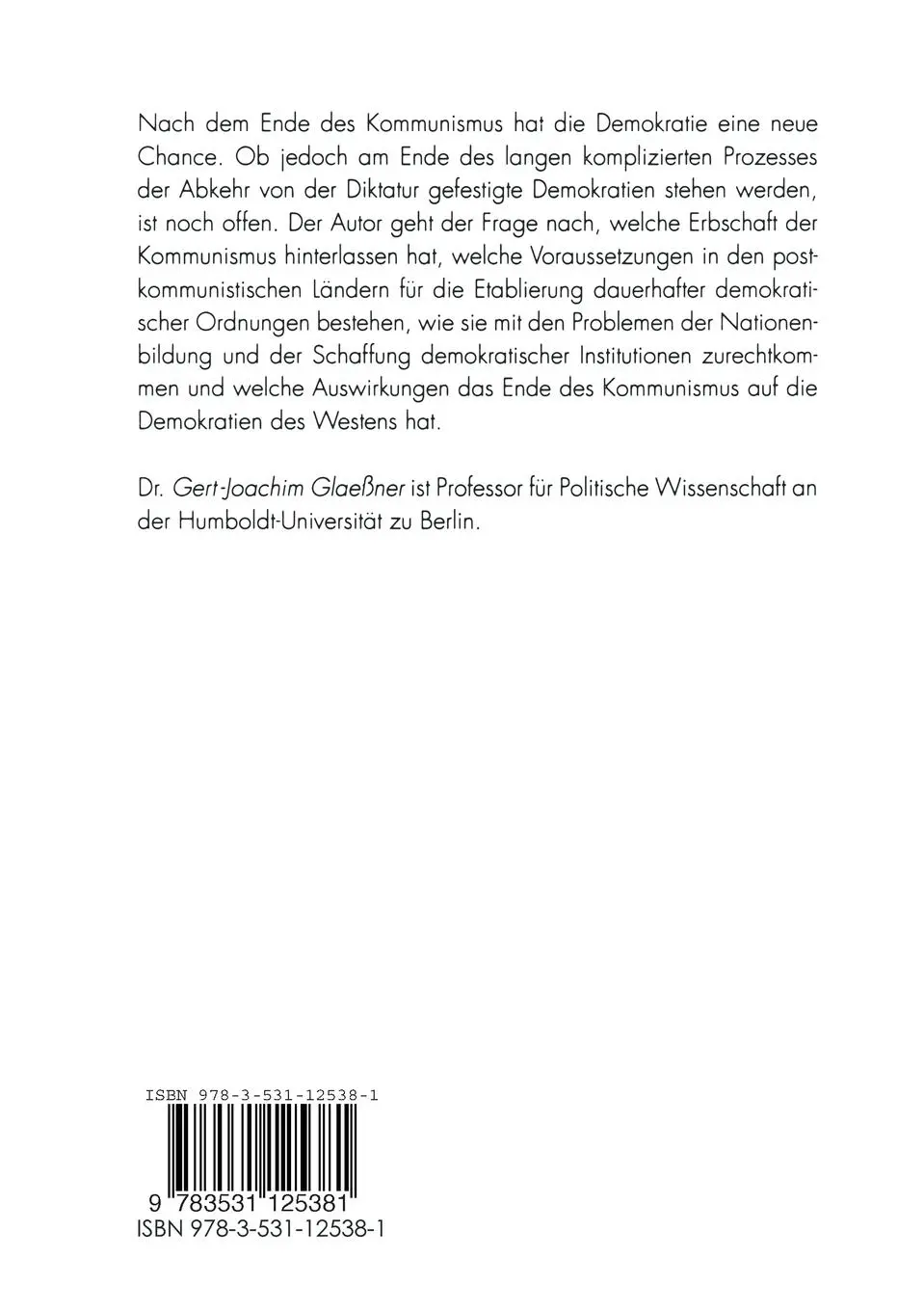 Rückseite: 9783531125381 | Demokratie nach dem Ende des Kommunismus | Gert-Joachim Glaeßner