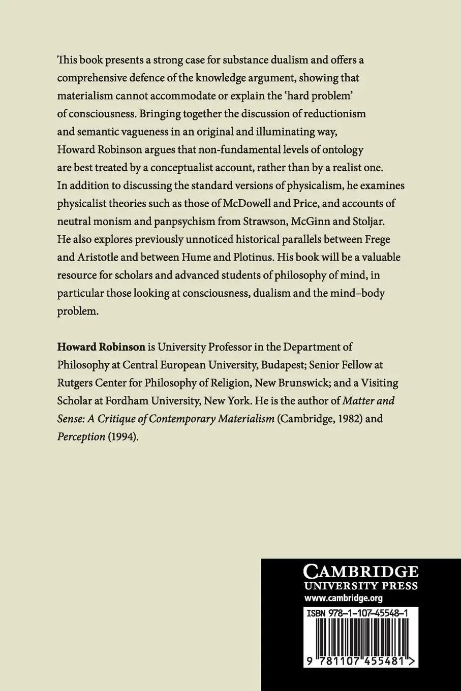 Rückseite: 9781107455481 | From the Knowledge Argument to Mental Substance | Howard Robinson