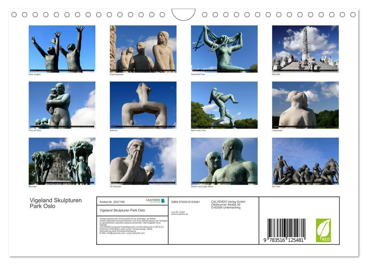 Bild: 9783516125481 | Vigeland Skulpturen Park Oslo (Wandkalender 2026 DIN A4 quer),...