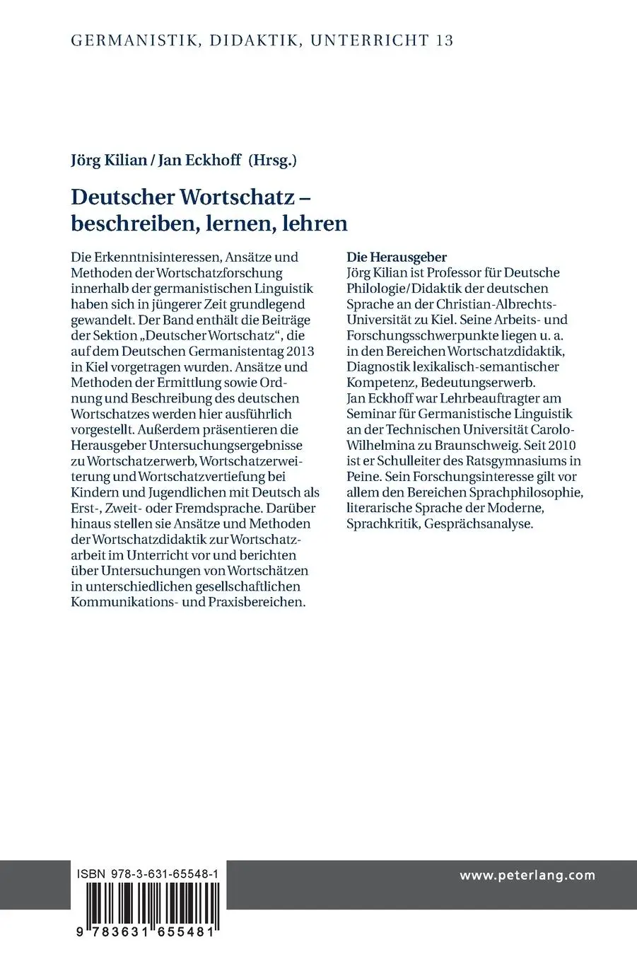 Rückseite: 9783631655481 | Deutscher Wortschatz - beschreiben, lernen, lehren | Kilian (u. a.)