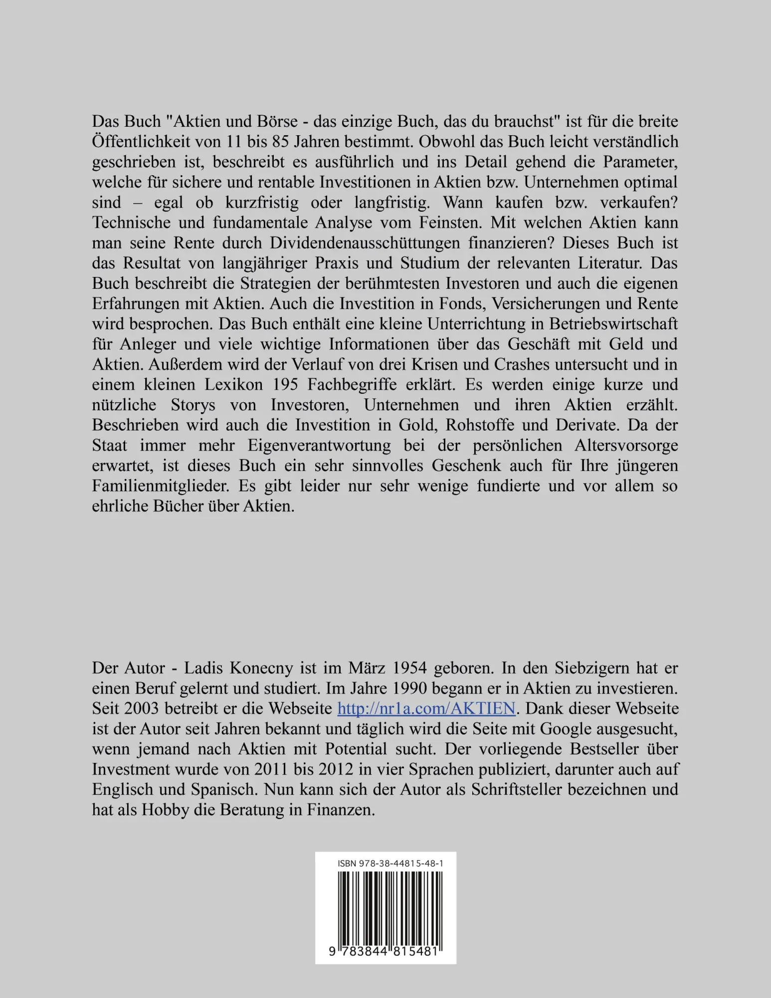 Rückseite: 9783844815481 | Aktien und Börse | das einzige Buch, das du brauchst | Ladis Konecny