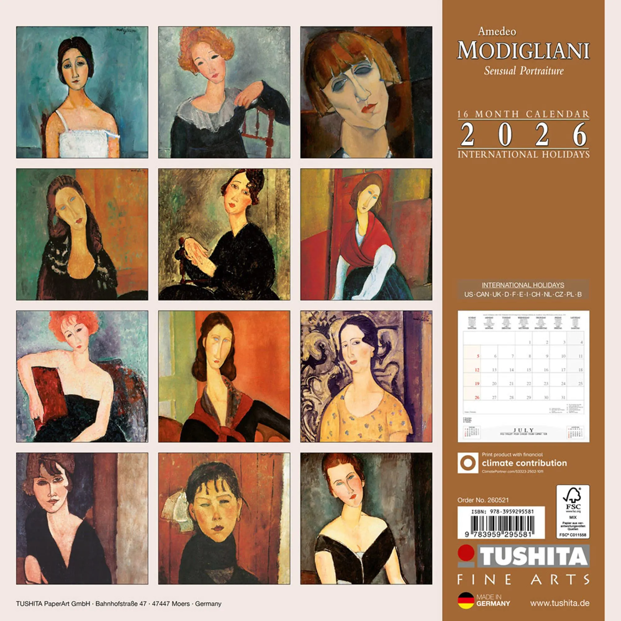 Rückseite: 9783959295581 | Amedeo Modigliani - Sensual Portraits 2026 | Kalender 2026 | Kalender