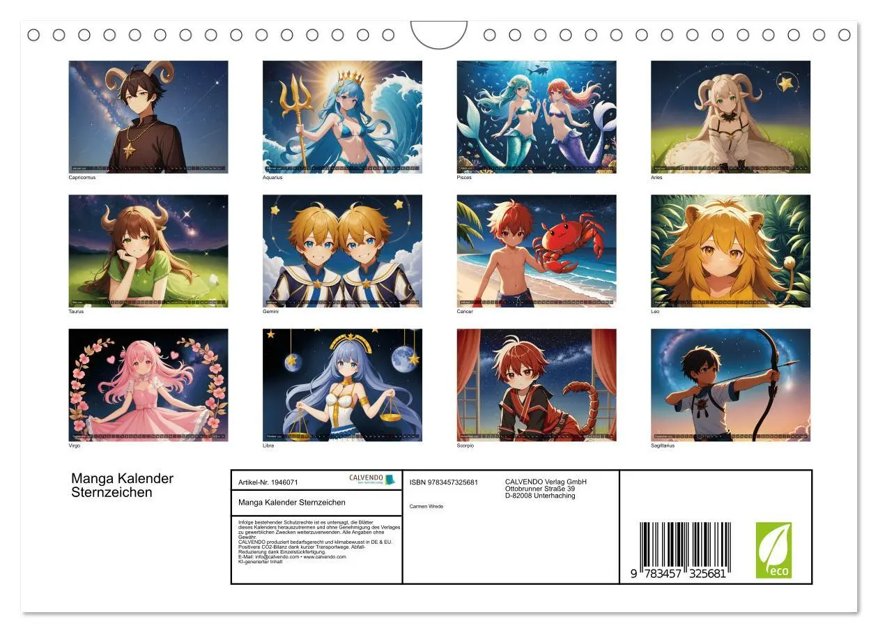 Bild: 9783457325681 | Manga Kalender Sternzeichen (Wandkalender 2026 DIN A4 quer),...