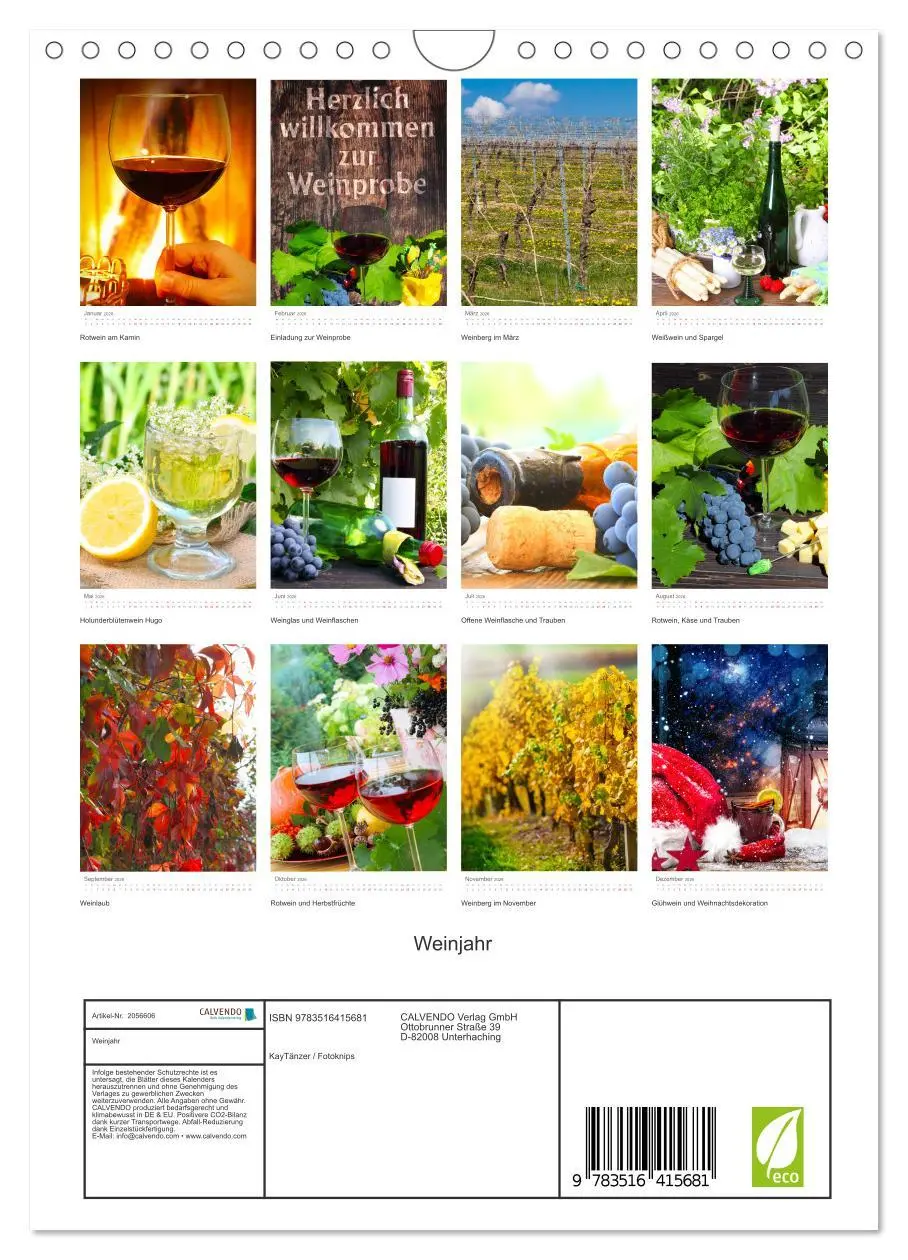 Bild: 9783516415681 | Weinjahr (Wandkalender 2026 DIN A4 hoch), CALVENDO Monatskalender