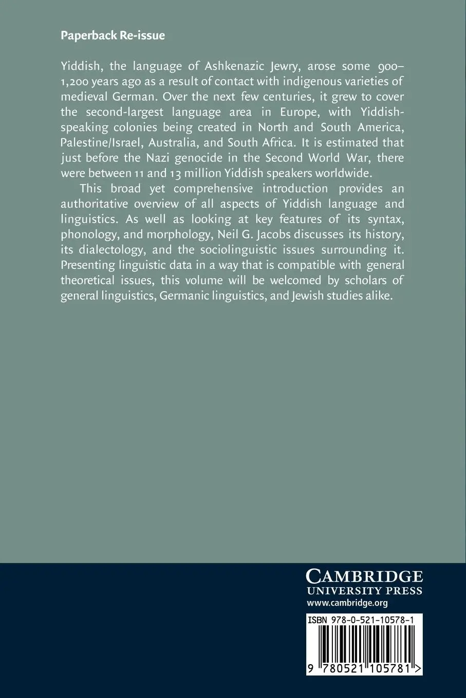 Rückseite: 9780521105781 | Yiddish | A Linguistic Introduction | Neil G. Jacobs | Taschenbuch