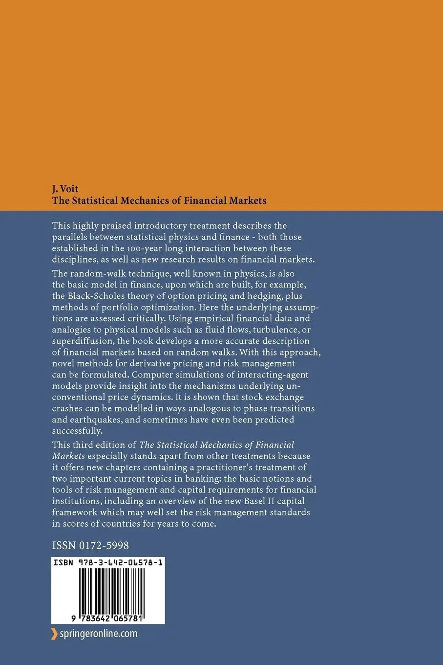 Rückseite: 9783642065781 | The Statistical Mechanics of Financial Markets | Johannes Voit | Buch