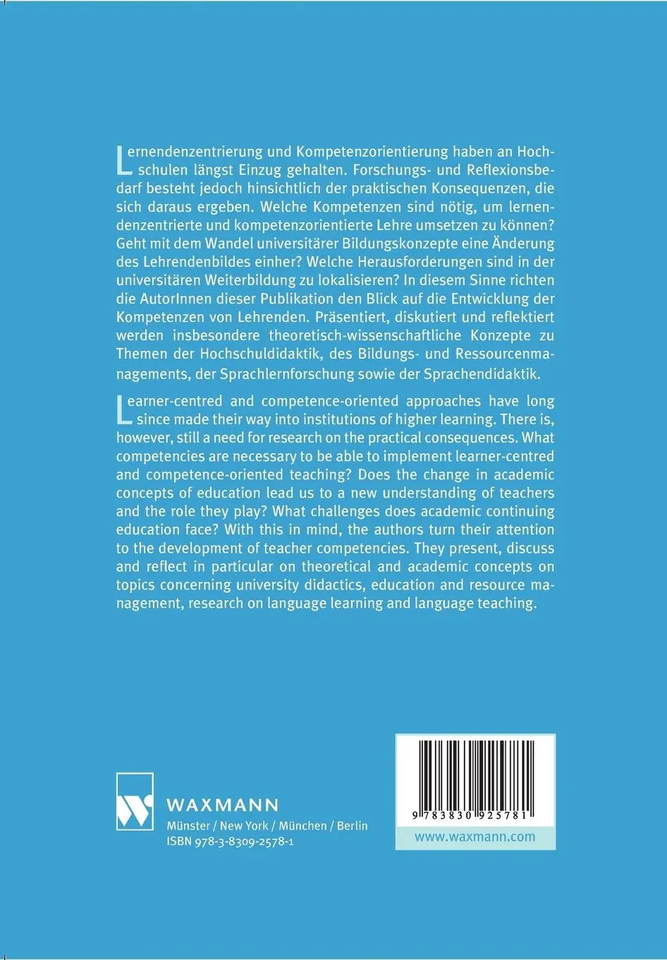 Rückseite: 9783830925781 | Akademische Lehrkompetenzen im Diskurs A Discourse on Academic...