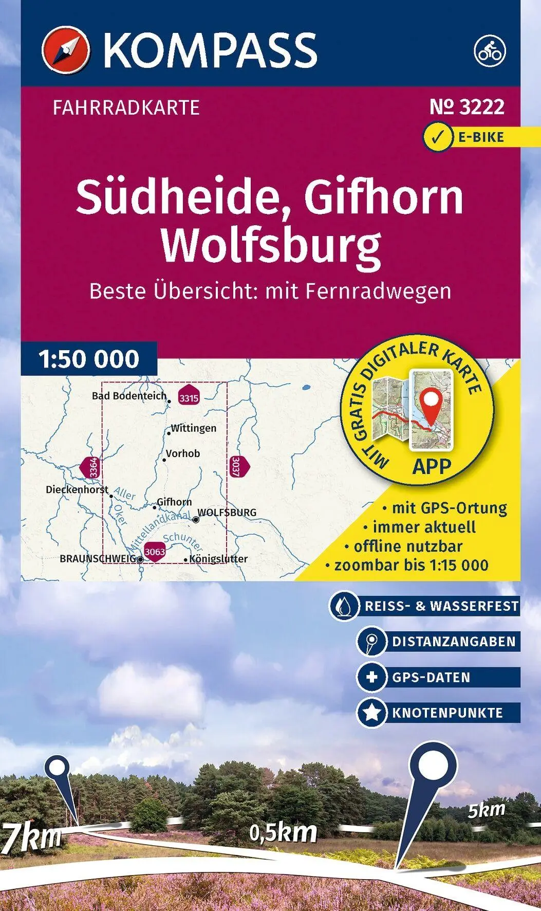 Cover: 9783991545781 | KOMPASS Fahrradkarte 3222 Südheide, Gifhorn, Wolfsburg mit...