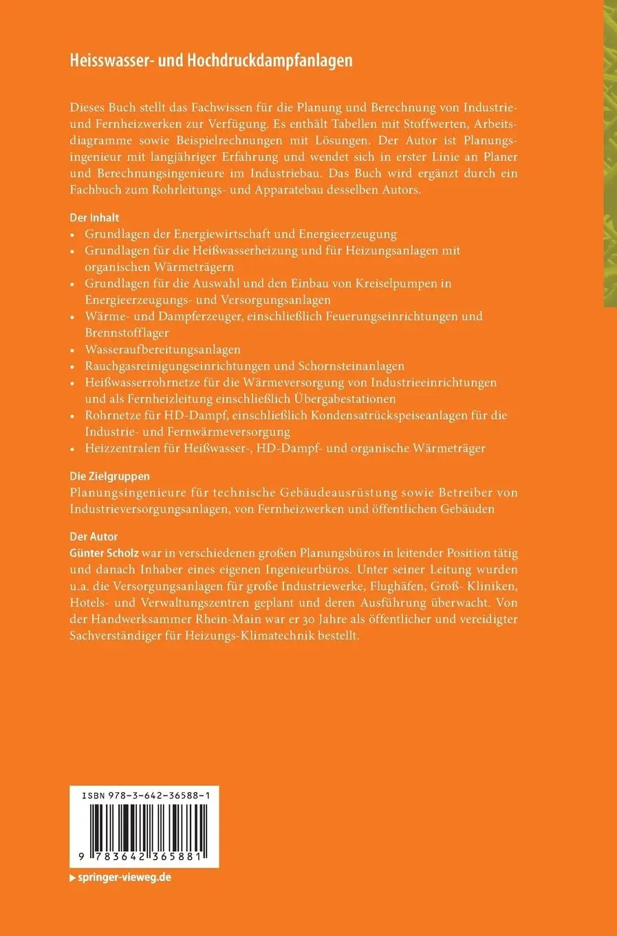 Rückseite: 9783642365881 | Heisswasser- und Hochdruckdampfanlagen | Günter Scholz | Buch | xv