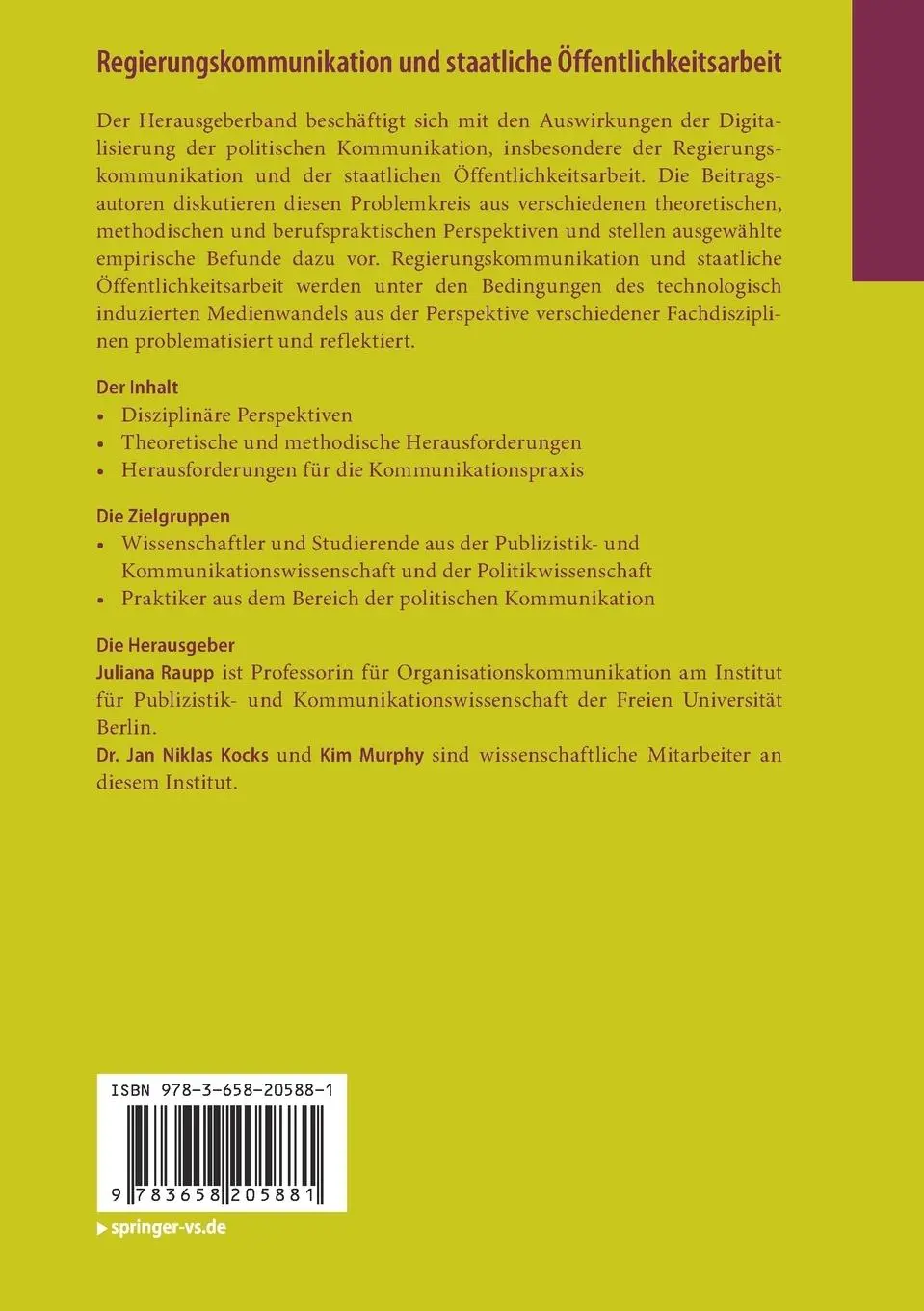 Rückseite: 9783658205881 | Regierungskommunikation und staatliche Öffentlichkeitsarbeit | Buch