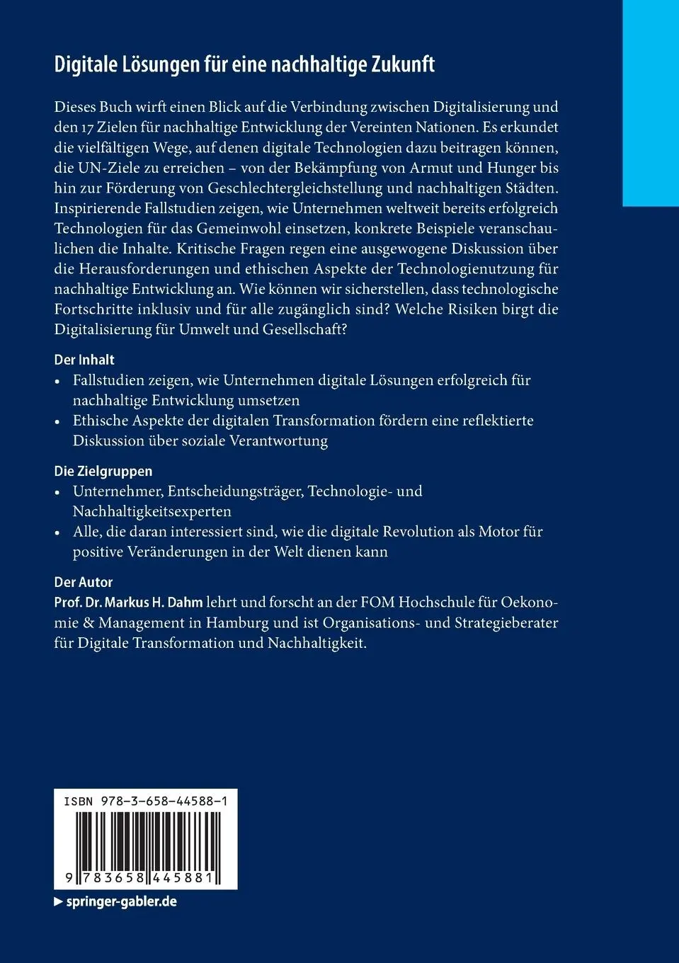 Rückseite: 9783658445881 | Digitale Lösungen für eine nachhaltige Zukunft | Markus H. Dahm | Buch