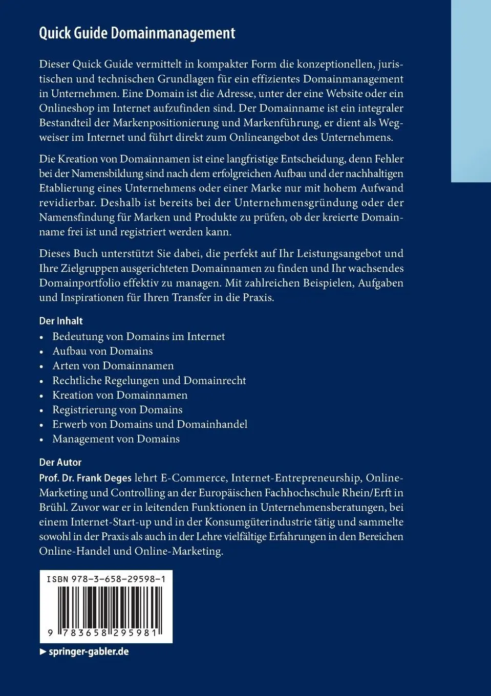 Rückseite: 9783658295981 | Quick Guide Domainmanagement | Frank Deges | Taschenbuch | ix | 2020