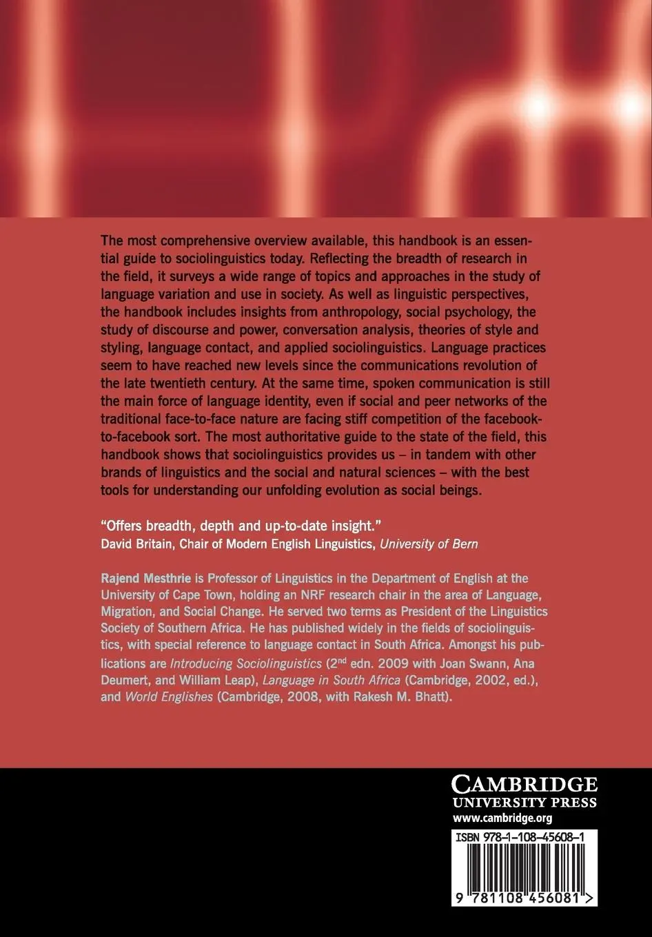 Rückseite: 9781108456081 | The Cambridge Handbook of Sociolinguistics | Rajend Mesthrie | Buch